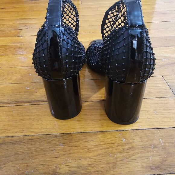 Steve Madden Eleanor Crystal Embellished Ankle Heel Black Boots Rhinestone Mesh - Picture 6 of 13